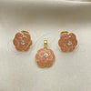 Oro Laminado Earring and Pendant Adult Set, Gold Filled Style Flower Design, Enamel Finish, Golden Finish, 10.65.0558