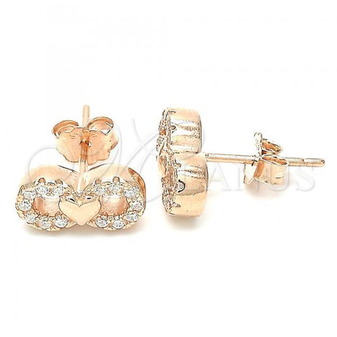 Sterling Silver Stud Earring, Infinite and Heart Design, with White Cubic Zirconia, Polished, Rose Gold Finish, 02.336.0029.1