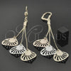 Oro Laminado Long Earring, Gold Filled Style Leaf Design, Tricolor, 5.092.001