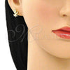 Oro Laminado Stud Earring, Gold Filled Style Angel Design, with White Micro Pave, Polished, Golden Finish, 02.156.0617