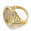 Oro Laminado Elegant Ring, Gold Filled Style Flower Design, Diamond Cutting Finish, Tricolor, 01.100.0011.07 (Size 7)