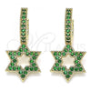 Oro Laminado Huggie Hoop, Gold Filled Style Star of David Design, with Green Micro Pave, Polished, Golden Finish, 02.210.0472.2.15