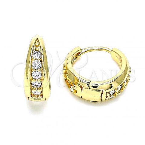 Oro Laminado Huggie Hoop, Gold Filled Style with White Cubic Zirconia, Polished, Golden Finish, 02.210.0599.15