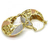 Oro Laminado Small Hoop, Gold Filled Style Leaf Design, Polished, Tricolor, 02.99.0034.25