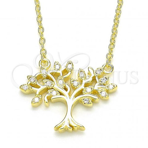 Sterling Silver Pendant Necklace, Tree Design, with White Cubic Zirconia, Polished, Golden Finish, 04.336.0045.2.16