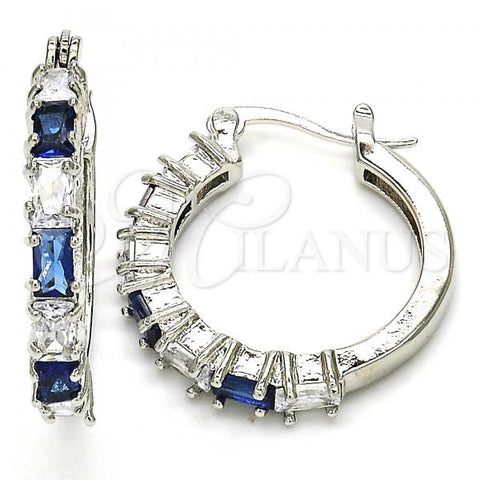 Rhodium Plated Small Hoop, with Sapphire Blue and White Cubic Zirconia, Polished, Rhodium Finish, 02.210.0283.7.25
