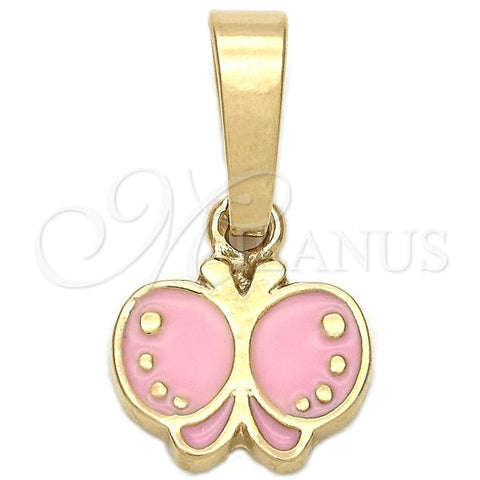 Oro Laminado Fancy Pendant, Gold Filled Style Butterfly Design, Pink Enamel Finish, Golden Finish, 05.163.0066.1