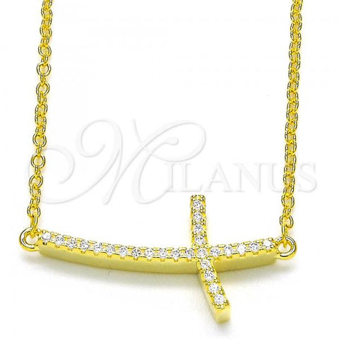 Sterling Silver Pendant Necklace, Cross Design, with White Cubic Zirconia, Polished, Golden Finish, 04.336.0090.2.16
