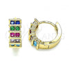 Oro Laminado Huggie Hoop, Gold Filled Style with Multicolor Cubic Zirconia, Polished, Golden Finish, 02.210.0589.2.12