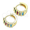 Oro Laminado Huggie Hoop, Gold Filled Style with Multicolor Cubic Zirconia, Polished, Golden Finish, 02.210.0589.2.12