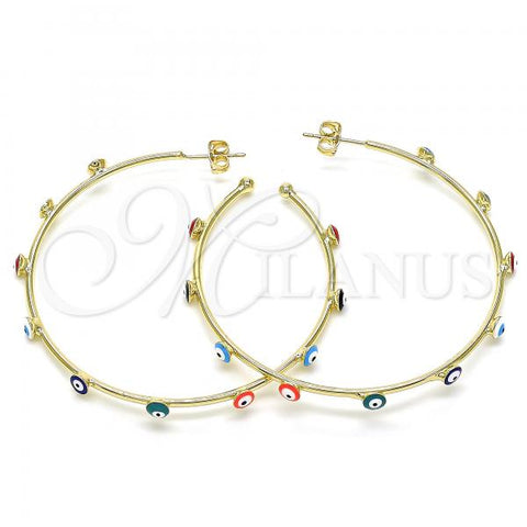 Oro Laminado Large Hoop, Gold Filled Style Evil Eye Design, Multicolor Enamel Finish, Golden Finish, 02.213.0219.3.50