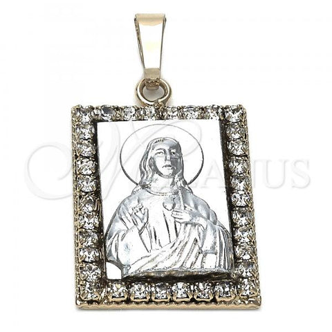 Oro Laminado Religious Pendant, Gold Filled Style Jesus Design, with White Cubic Zirconia, Polished, Two Tone, 5.198.027