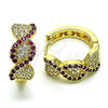 Oro Laminado Huggie Hoop, Gold Filled Style with Ruby and White Micro Pave, Polished, Golden Finish, 02.210.0802.3.15