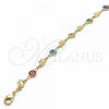 Oro Laminado Fancy Anklet, Gold Filled Style Evil Eye and Elephant Design, Multicolor Resin Finish, Golden Finish, 03.326.0010.10