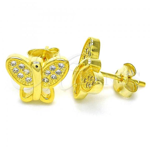 Sterling Silver Stud Earring, Butterfly Design, with White Micro Pave, Polished, Golden Finish, 02.336.0113.2