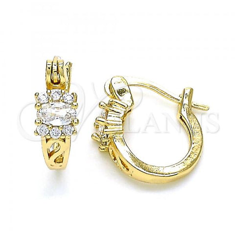 Oro Laminado Small Hoop, Gold Filled Style with White Cubic Zirconia and White Micro Pave, Polished, Golden Finish, 02.210.0498.12