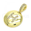 Oro Laminado Fancy Pendant, Gold Filled Style Initials Design, with White Cubic Zirconia, Polished, Golden Finish, 05.341.0008