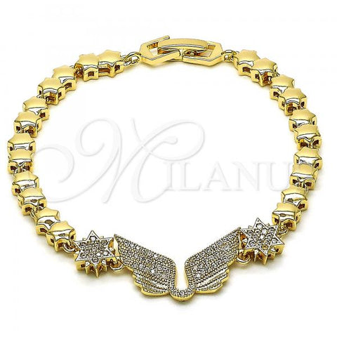 Oro Laminado Fancy Bracelet, Gold Filled Style Star of David Design, with White Micro Pave, Polished, Golden Finish, 03.283.0192.07