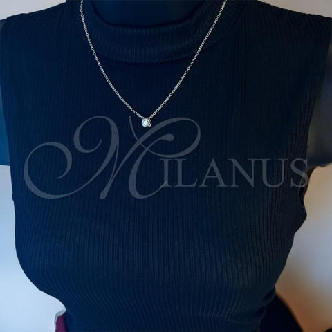 Sterling Silver Fancy Necklace, Rolo Design, with White Cubic Zirconia, Polished, Silver Finish, 04.401.0022.18
