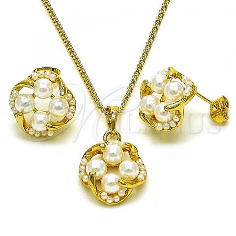 Oro Laminado Earring and Pendant Adult Set, Gold Filled Style with Ivory Pearl, Polished, Golden Finish, 10.379.0076