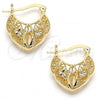 Oro Laminado Small Hoop, Gold Filled Style Filigree and Flower Design, Diamond Cutting Finish, Golden Finish, 5.151.018.1