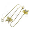Oro Laminado Threader Earring, Gold Filled Style Butterfly Design, with White Micro Pave, Polished, Golden Finish, 02.210.0813