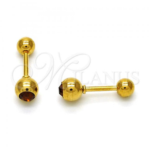 Stainless Steel Stud Earring, with Brown Crystal, Polished, Golden Finish, 02.271.0017.9
