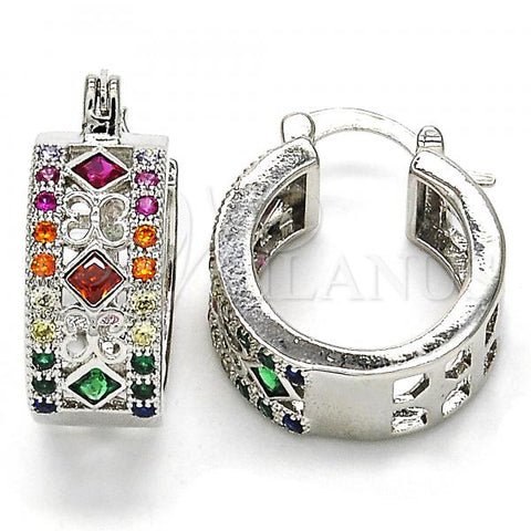 Rhodium Plated Small Hoop, with Multicolor Cubic Zirconia, Polished, Rhodium Finish, 02.210.0282.9.20