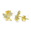 Oro Laminado Stud Earring, Gold Filled Style Angel and Star Design, with White Micro Pave, Polished, Golden Finish, 02.156.0615