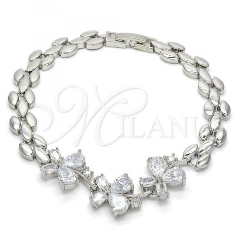 Rhodium Plated Fancy Bracelet, Butterfly Design, with White Cubic Zirconia, Polished, Rhodium Finish, 03.210.0086.2.08