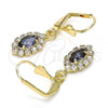 Oro Laminado Dangle Earring, Gold Filled Style with Amethyst and White Crystal, Polished, Golden Finish, 02.122.0115.7