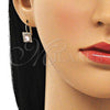 Oro Laminado Leverback Earring, Gold Filled Style with Rose and White Crystal, Polished, Golden Finish, 5.125.020.5