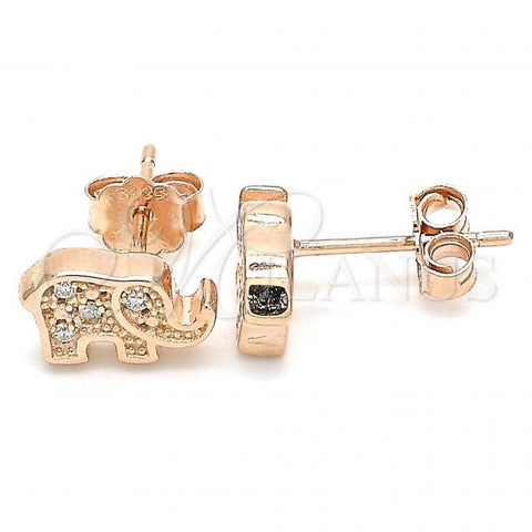 Sterling Silver Stud Earring, Elephant Design, with White Cubic Zirconia, Polished, Rose Gold Finish, 02.336.0081.1