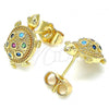 Oro Laminado Stud Earring, Gold Filled Style Turtle Design, with Multicolor Micro Pave, Polished, Golden Finish, 02.210.0408.1