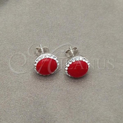 Sterling Silver Stud Earring, with Orange Red Pearl, Polished, Silver Finish, 02.399.0047