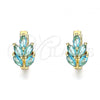Oro Laminado Huggie Hoop, Gold Filled Style Leaf Design, with Aqua Blue Cubic Zirconia, Polished, Golden Finish, 02.210.0649.2.15