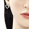 Oro Laminado Stud Earring, Gold Filled Style Heart Design, with White Cubic Zirconia, Polished, Golden Finish, 02.210.0440
