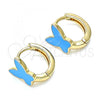 Oro Laminado Huggie Hoop, Gold Filled Style Butterfly Design, Blue Enamel Finish, Golden Finish, 02.213.0181.12