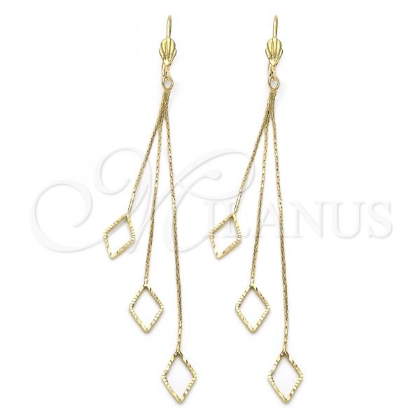 Oro Laminado Long Earring, Gold Filled Style Diamond Cutting Finish, Golden Finish, 02.63.0624
