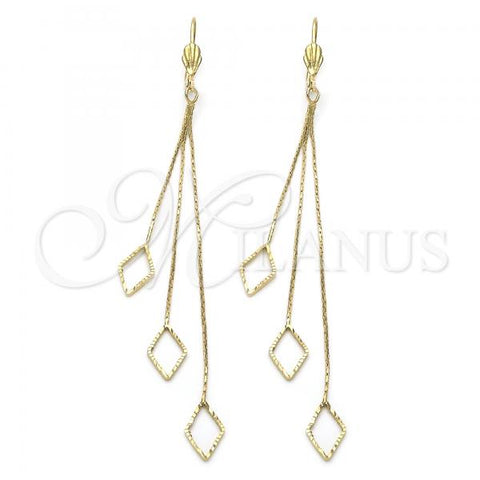 Oro Laminado Long Earring, Gold Filled Style Diamond Cutting Finish, Golden Finish, 02.63.0624
