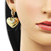 Oro Laminado Dangle Earring, Gold Filled Style Chunky and Hollow Design, Brushed Finish, Golden Finish, 02.341.0216