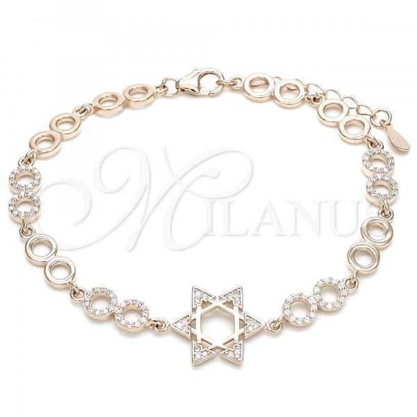 Sterling Silver Fancy Bracelet, Star of David Design, with White Cubic Zirconia, Polished, Rose Gold Finish, 03.369.0010.1.07