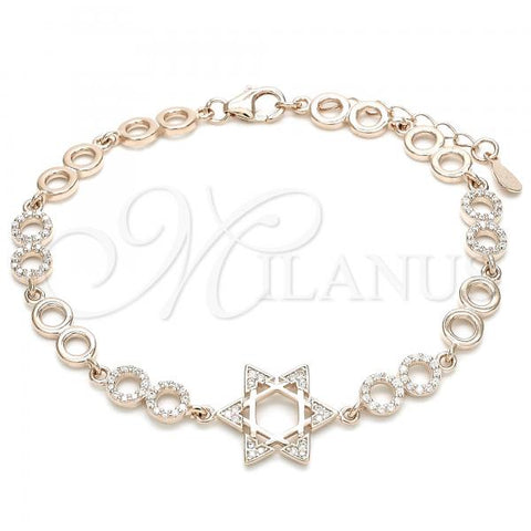 Sterling Silver Fancy Bracelet, Star of David Design, with White Cubic Zirconia, Polished, Rose Gold Finish, 03.369.0010.1.07