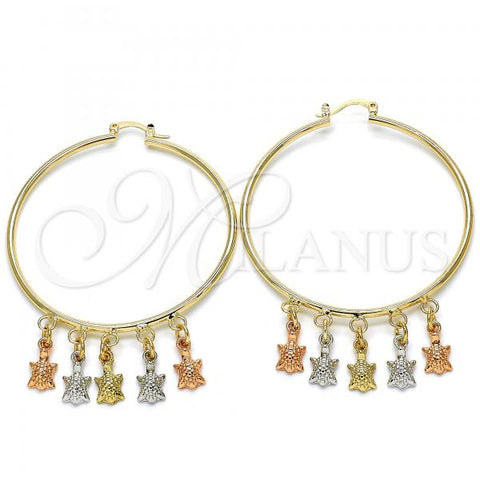 Oro Laminado Large Hoop, Gold Filled Style Turtle Design, Polished, Tricolor, 02.63.2662.55