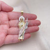 Oro Laminado Religious Pendant, Gold Filled Style San Judas Design, Diamond Cutting Finish, Tricolor, 05.213.0062.1