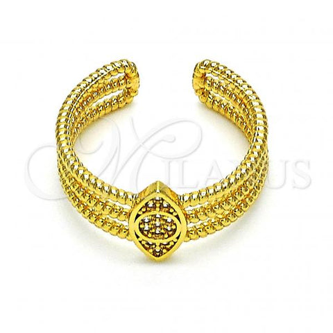 Oro Laminado Multi Stone Ring, Gold Filled Style Evil Eye Design, with White Micro Pave, Polished, Golden Finish, 01.310.0024