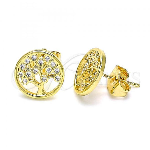 Oro Laminado Stud Earring, Gold Filled Style Tree Design, Polished, Golden Finish, 02.156.0531