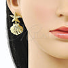 Oro Laminado Stud Earring, Gold Filled Style Shell and Star Design, Polished, Golden Finish, 02.156.0714