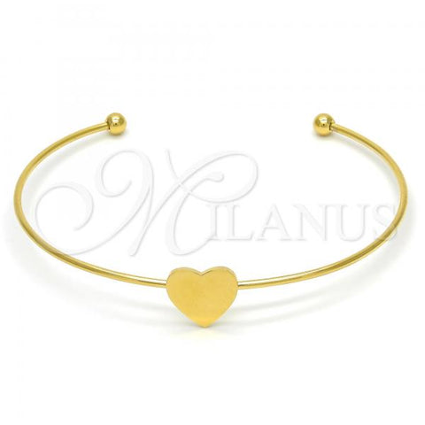 Stainless Steel Individual Bangle, Heart Design, Polished, Golden Finish, 07.265.0016 (01 MM Thickness, One size fits all)