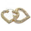 Oro Laminado Extra Large Hoop, Gold Filled Style Heart and Bamboo Design, Polished, Golden Finish, 02.60.0150.65